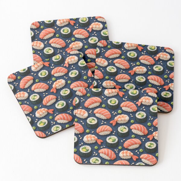 Item preview, Embroidered Sushi Pattern – Cute Japanese Food Textile Art designed and sold by Kaleidoscope Print.