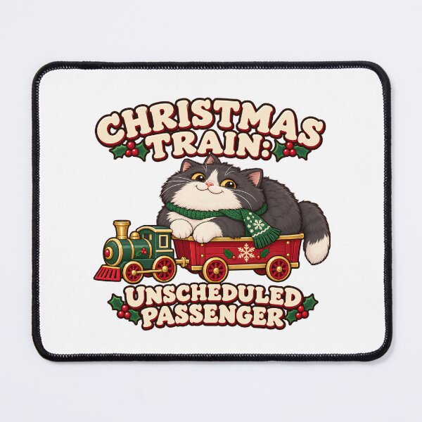 Item preview, Christmas Train Unscheduled Passenger Fluffy Tuxedo Cat Holiday designed and sold by UvooArt.