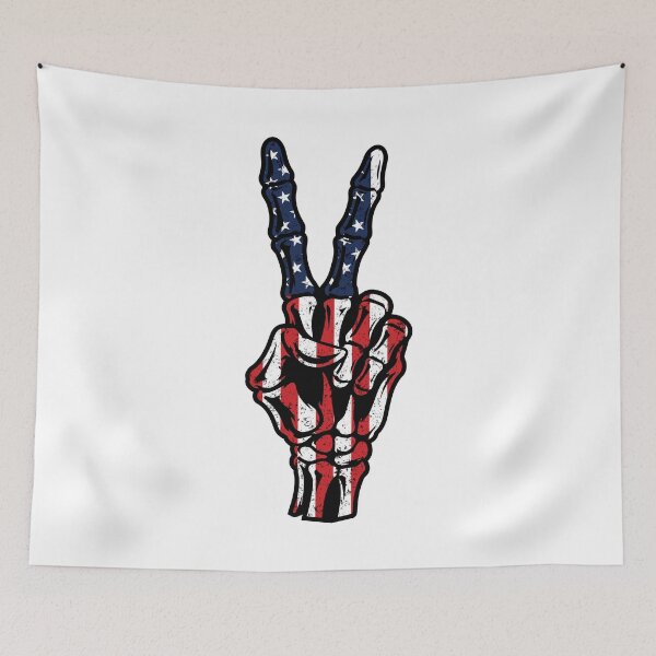 Item preview, Vintage Skeleton Peace Sign - American Flag Peace Hand designed and sold by Marshallamoakohene.