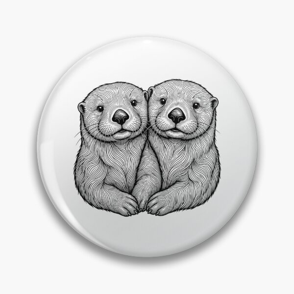 Item preview, Sea Otters Holding Hands Vintage Linocut Marine Wildlife Couple designed and sold by raedattia.