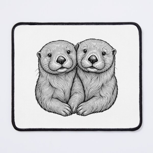 Item preview, Sea Otters Holding Hands Vintage Linocut Marine Wildlife Couple designed and sold by raedattia.