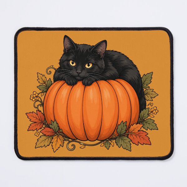 Item preview, Black Cat Resting on Pumpkin – Vintage Halloween Cat Art designed and sold by kstheladesigns.