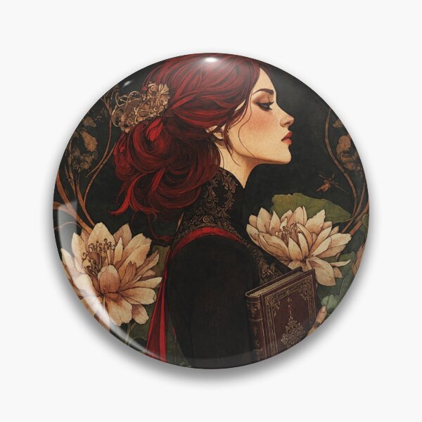 Item preview, Gothic Bookish Woman with Red Flowers – Dark Academia designed and sold by · GAMING SOUL ·.