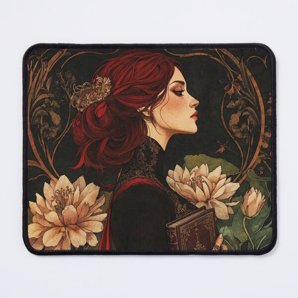 Item preview, Gothic Bookish Woman with Red Flowers – Dark Academia designed and sold by · GAMING SOUL ·.