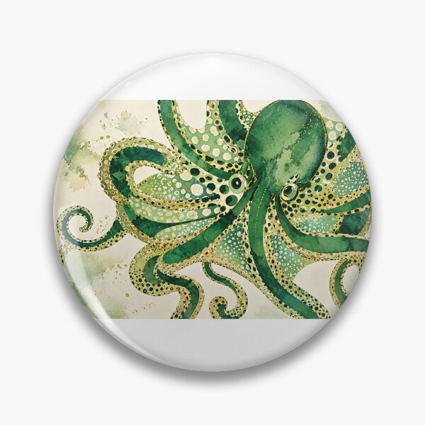 Item preview, Green Octopus Watercolor Art – Botanical Ocean Creature Pattern designed and sold by LexaArtworks.