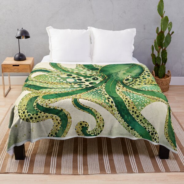 Item preview, Green Octopus Watercolor Art – Botanical Ocean Creature Pattern designed and sold by LexaArtworks.