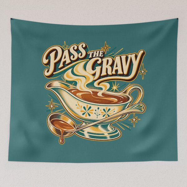 Item preview, Pass the Gravy Funny Retro Thanksgiving 1950s Kitchen Ad Style Design designed and sold by MagicMakerPh.