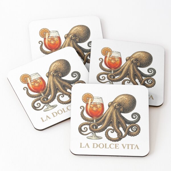 Item preview, Octopus Holding Spritz Cocktail La Dolce Vita Vintage Italian Aperitivo designed and sold by raedattia.