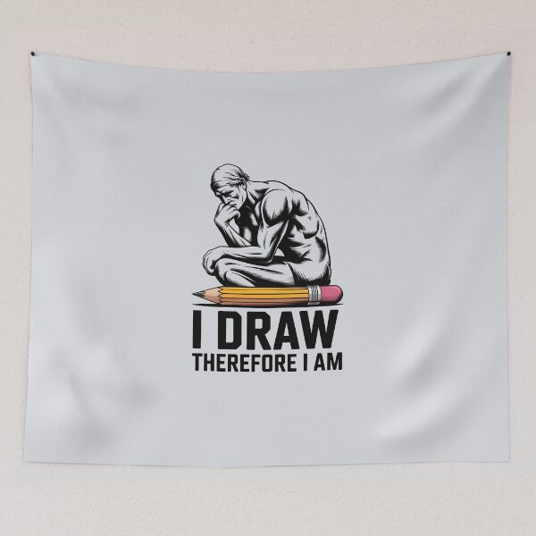Item preview, I Draw, Therefore I Am – Philosophical Artist and Drawing Quote designed and sold by Jollys-ArtShop.