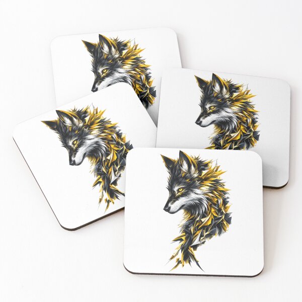 Item preview, Geometric Wolf Head – Black and Gold Shattered Wolf Art designed and sold by RON-FASHION.