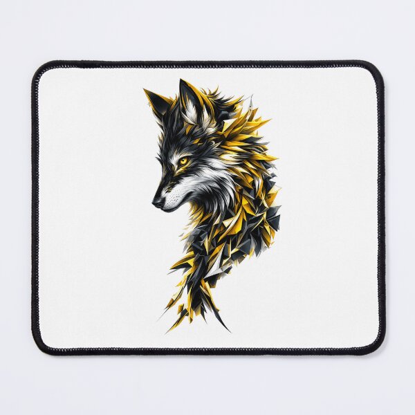 Item preview, Geometric Wolf Head – Black and Gold Shattered Wolf Art designed and sold by RON-FASHION.