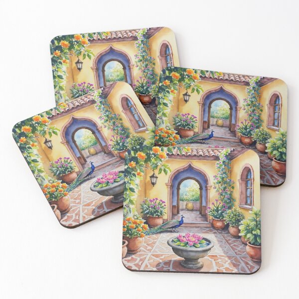 Item preview, Enchanted Courtyard with Peacock and Lotus Fountain designed and sold by Dream Bloom Gallery.