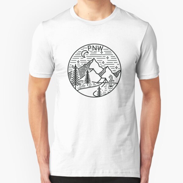 PNW Pacific Northwest Oregon Washington Geometric Mountain Trees Stars Moon Design Slim Fit T-Shirt