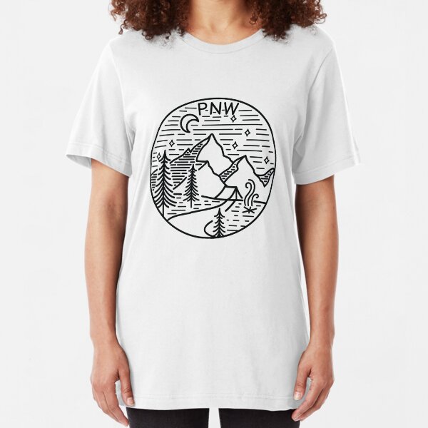 PNW Pacific Northwest Oregon Washington Geometric Mountain Trees Stars Moon Design Slim Fit T-Shirt