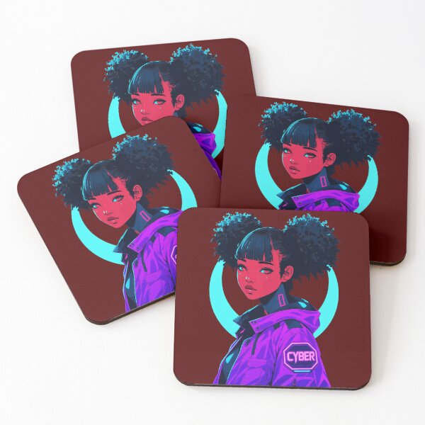 Item preview, Afro Cyberpunk Girl Synthwave Portrait designed and sold by claudiawag.