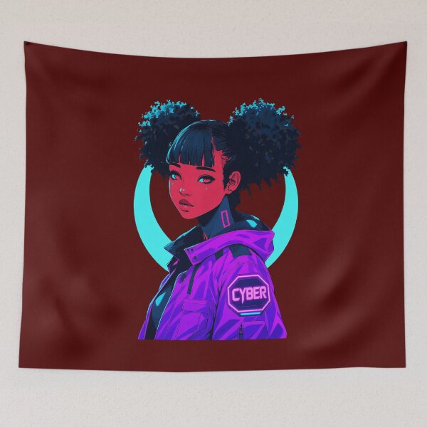 Item preview, Afro Cyberpunk Girl Synthwave Portrait designed and sold by claudiawag.