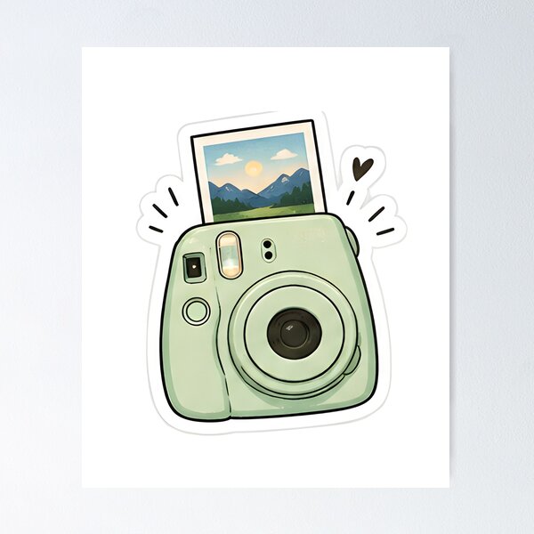 Item preview, Cute Mint Green Instant Camera Illustration - Aesthetic Polaroid Mountain Photo Sticker designed and sold by Sharif Islam.