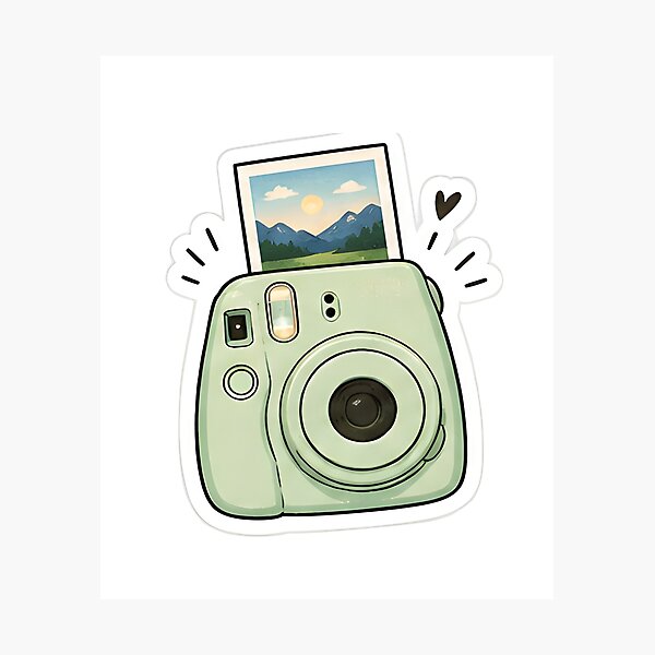 Item preview, Cute Mint Green Instant Camera Illustration - Aesthetic Polaroid Mountain Photo Sticker designed and sold by Sharif Islam.
