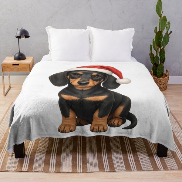 Item preview, Cute Black and Tan Dachshund Wearing Santa Hat Christmas Dog designed and sold by vekotpu.