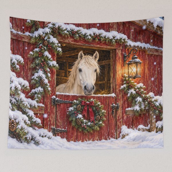 Item preview, White Horse at a Christmas Stable designed and sold by Glottopia.