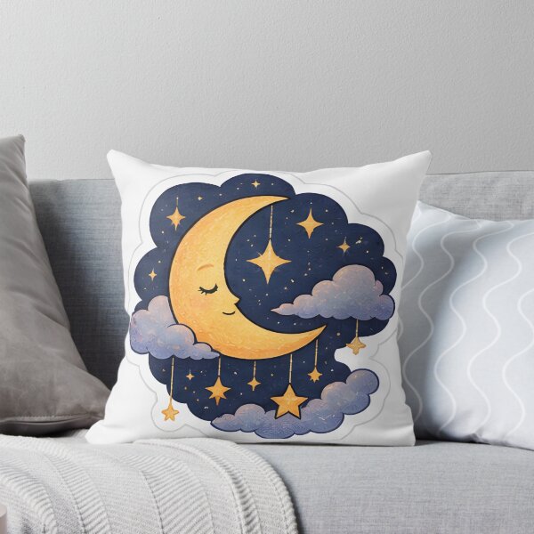Item preview, Cute Sleeping Crescent Moon Illustration - Magical Night Sky Stars & Clouds Sticker designed and sold by Sharif Islam.