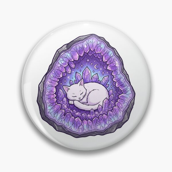 Item preview, White Cat Sleeping In Amethyst Crystal Geode | Pastel Goth Gem Art | Gift for Crystal Collectors designed and sold by YNAMREG.