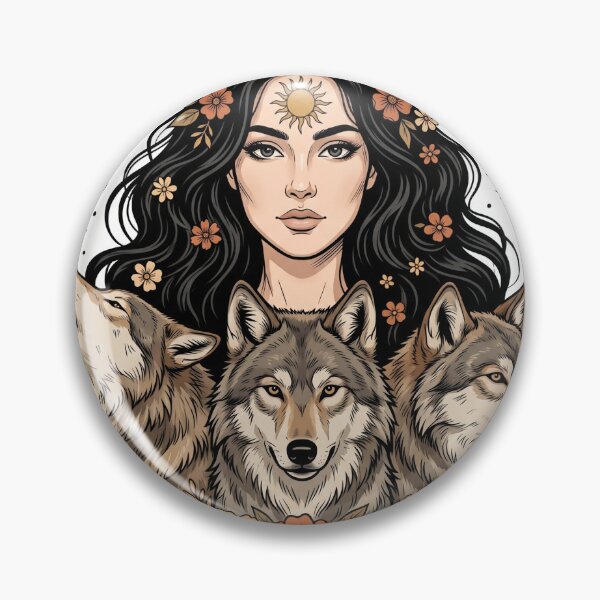 Item preview, Mystic woman with three wolves, vintage boho style designed and sold by Mente Creativa.