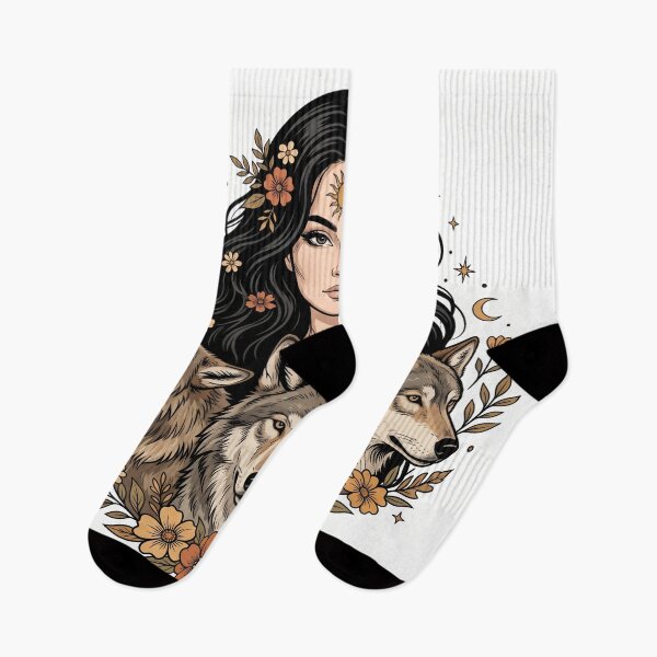 Item preview, Mystic woman with three wolves, vintage boho style designed and sold by Mente Creativa.