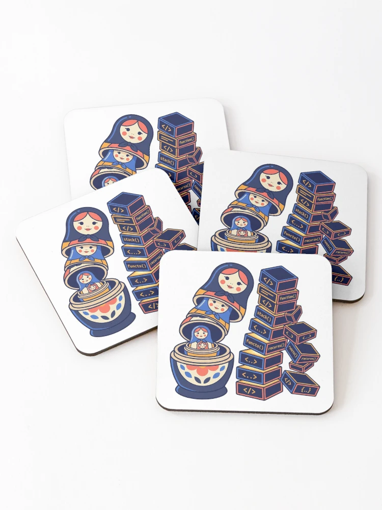 Thumbnail 1 of 5, Coasters (Set of 4), Recursion Stack Overflow | Computer Science Sticker | Coder Gift designed and sold by YNAMREG.