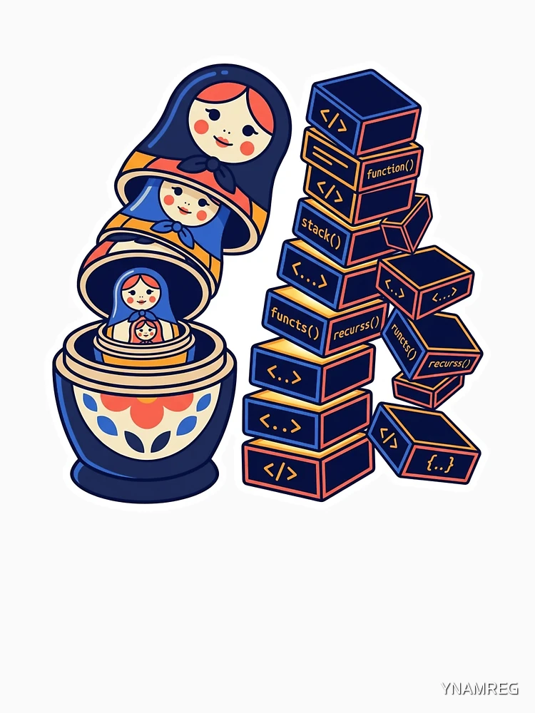 Thumbnail 7 of 7, Classic T-Shirt, Recursion Stack Overflow | Computer Science Sticker | Coder Gift designed and sold by YNAMREG.
