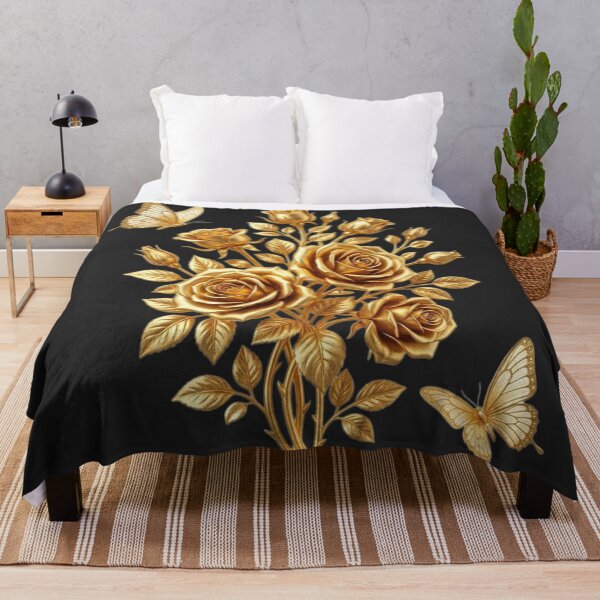 Item preview, Elegant Golden Roses and Butterflies Floral Art designed and sold by Midnight Gilded.