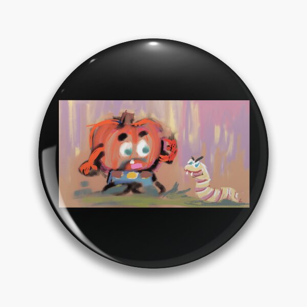 Item preview, Cartoon Pumpkin Character Talking on Phone with Grinning Worm designed and sold by J-Mindful.