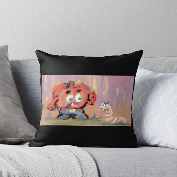 Item preview, Cartoon Pumpkin Character Talking on Phone with Grinning Worm designed and sold by J-Mindful.