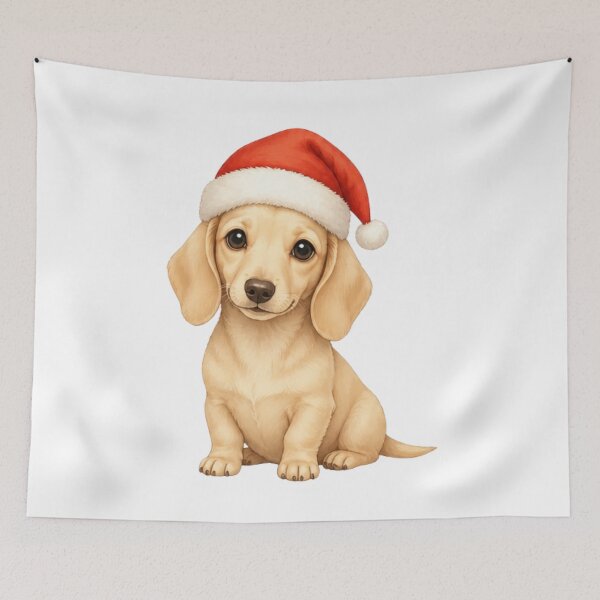 Item preview, Cute Cream Dachshund Wearing Santa Hat Christmas Dog designed and sold by vekotpu.