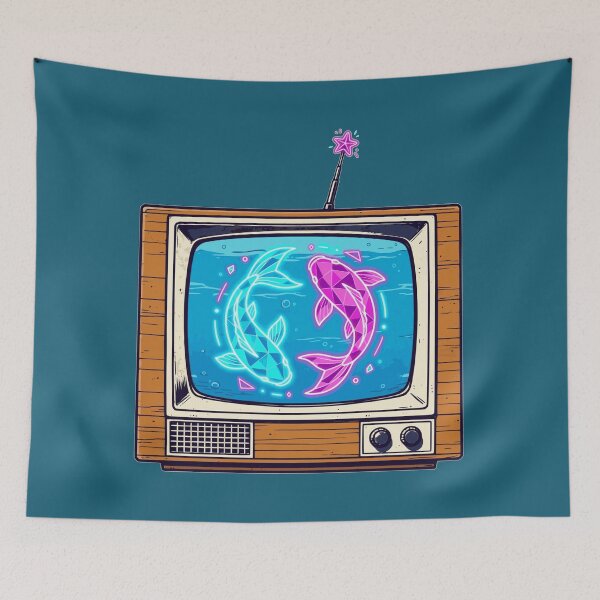 Item preview, Retro TV Neon Koi Fish Tank Synthwave Geometric Aquarium Design designed and sold by KungPowUnicorn.