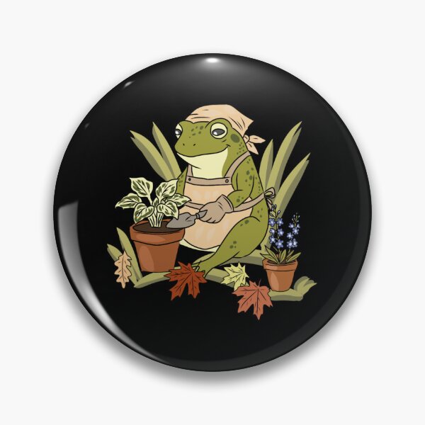 Item preview, ​Frog Gardening in Apron and Headscarf with Potted Plants, Autumn Leaves, Cottagecore Illustration designed and sold by LeshanArt.