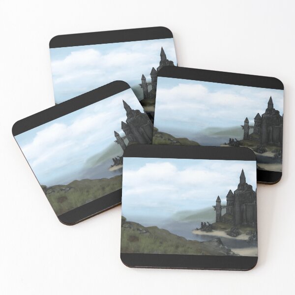 Item preview, Dark Fantasy Castle Landscape with Misty Mountains designed and sold by J-Mindful.