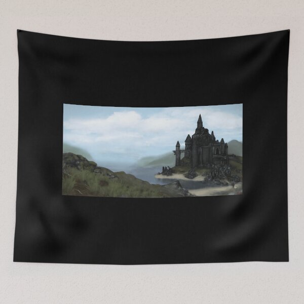 Item preview, Dark Fantasy Castle Landscape with Misty Mountains designed and sold by J-Mindful.