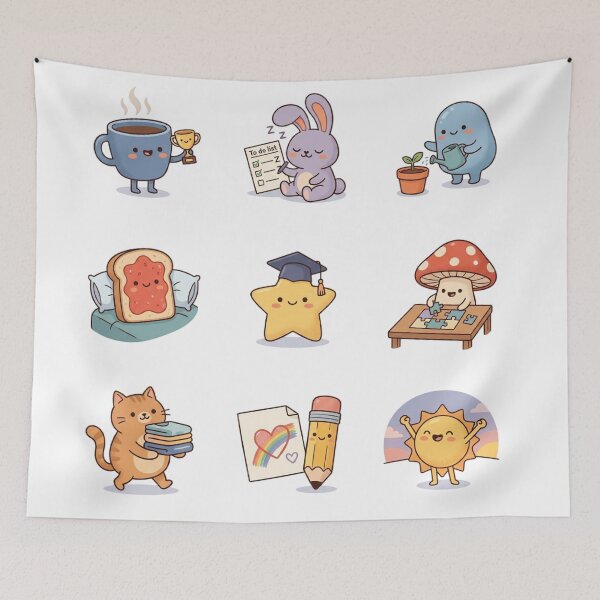 Item preview, Kawaii Productivity and Study Motivation Retro Sticker Sheet designed and sold by mood-draftsman.