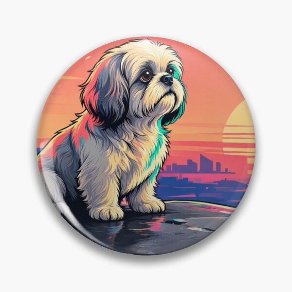 Item preview, Shih Tzu Retro Sunset City Skyline Illustration designed and sold by Dogandesighn.