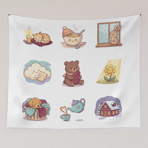 Item preview, Cozy Winter and Rainy Day Comfort Retro Sticker Sheet designed and sold by mood-draftsman.