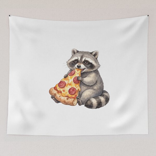 Item preview, Funny Raccoon Eating Giant Pizza Watercolor Art designed and sold by Digitalphoto4u.