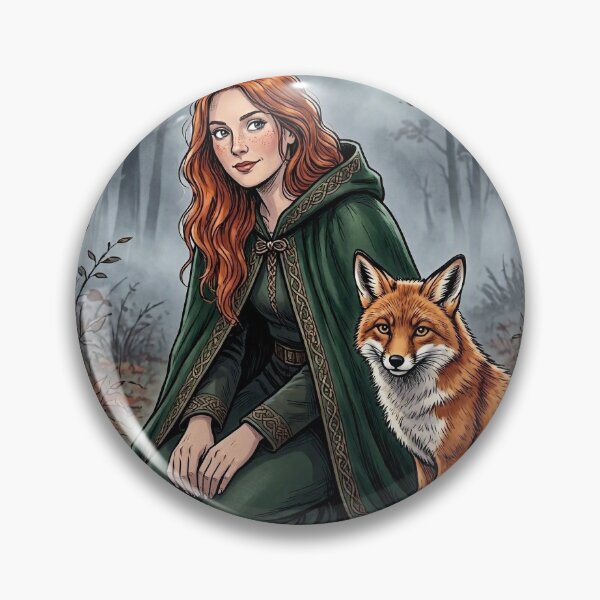 Item preview, Red-Haired Celtic Witch with Fox, Autumn Forest Moon Art designed and sold by Roberta Calabrese.