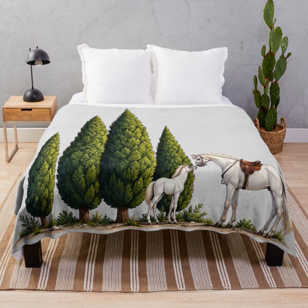 Item preview, White Horse and Foal Among Tall Cypress Trees designed and sold by aliyehc.