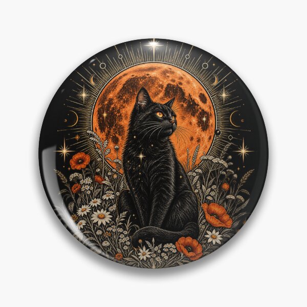 Item preview, Mystical Black Cat Under Orange Moon – Witchy Botanical Celestial Art designed and sold by WILLIAMS-BR.