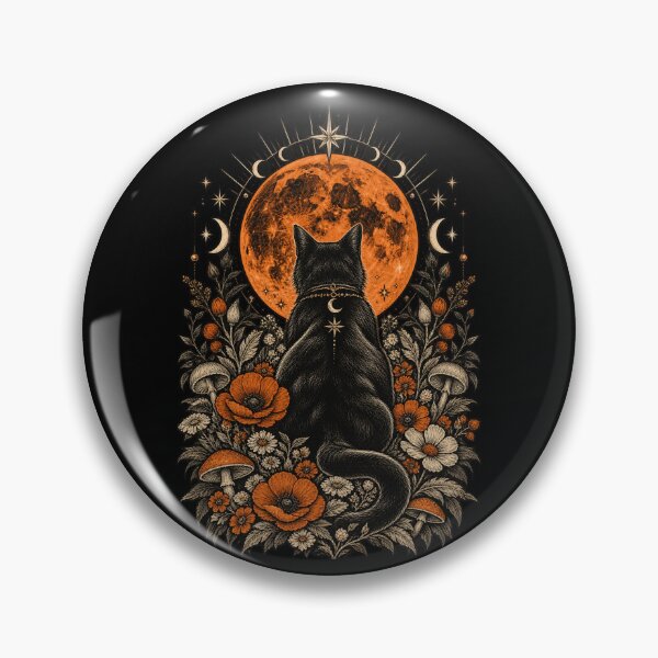 Item preview, Mystical Black Cat Under Orange Moon – Witchy Botanical Celestial Art designed and sold by WILLIAMS-BR.
