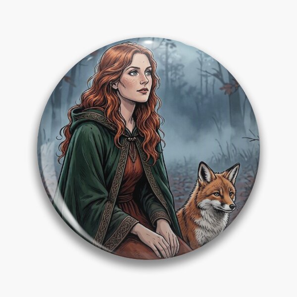 Item preview, Red-Haired Celtic Witch with Fox, Autumn Forest Moon Art designed and sold by Roberta Calabrese.