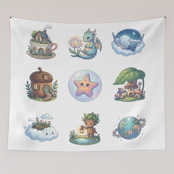 Item preview, Cottagecore Fantasy and Magical Whimsical Mini Worlds Retro Sticker Sheet designed and sold by mood-draftsman.