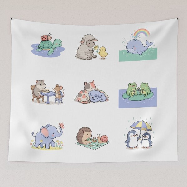 Item preview, Kawaii Animal Friendship and Wholesome Companion Retro Sticker Sheet designed and sold by mood-draftsman.