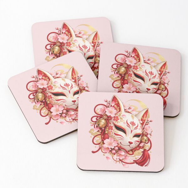 Item preview, Japanese Kitsune Mask with Sakura and Bells designed and sold by MetaModel Editions.
